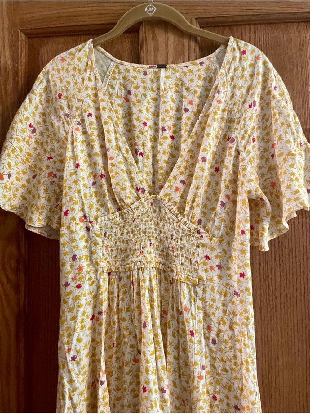 Free People. In Full Bloom. Yellow Floral Smocked midi dress - Picture 3 of 6